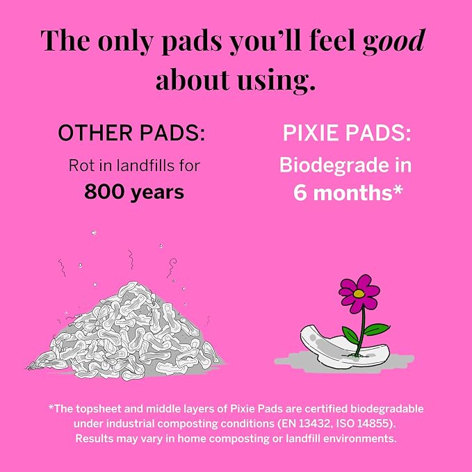 Pixie Organic Pads Cotton Ultra Thin Overnight for Women - Extra Heavy Absorbency with Wings - Leak-Proof, Hypoallergenic & Unscented - Compostable, Biodegradable - FSA Eligible - 36 Count