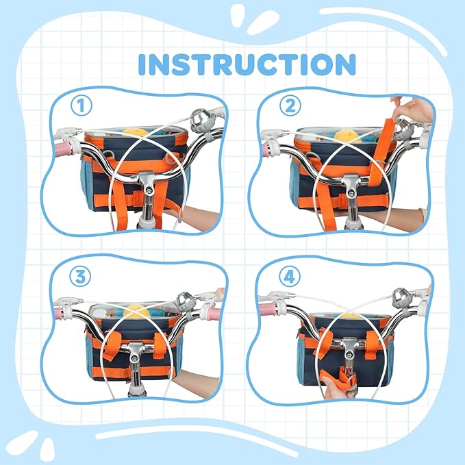Kids Bike Basket, Front Frame Handlebar Bag for Toddler Scooter Tricycle Bicycle, Cute Small Fabric Bicycle Basket for Boys & Girls,