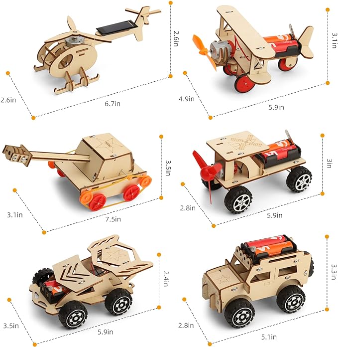 STEM Kits for Kids Age 8-10 10-12, 6 Set Wood Building Projects Crafts Science Model Car Kits for Kids Age 8-12 5-7, Wooden 3D Puzzles, STEM Toys for Boys 7 8 9 10 12 13 Year Old Birthday Gifts