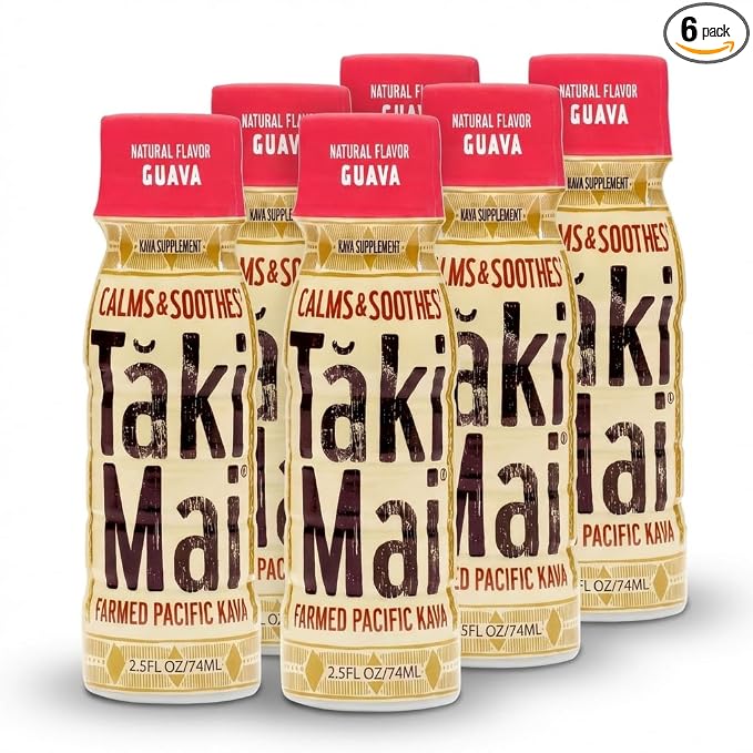 Taki Mai Guava Kava Kava 2.5 oz (6-pack) Shots – Noble Kava Root Drink, Ready to Drink for Stress Support & Relaxation, Fast Acting Herbal Support for Calming Better Sleep and Balanced Mood