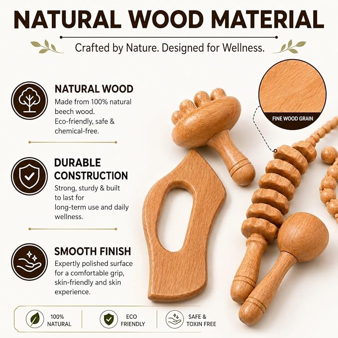 7-in-1 Wood Therapy Massage Tools Set, Wood Therapy Kit for Lymphatic Drainage, Maderoterapia Wooden Massager, Anti Cellulite Body Sculpting Roller, Body Contouring Tool for Waist, Legs & Back