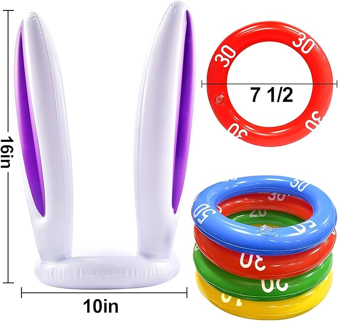 3 Pack Inflatable Easter Bunny Ring Toss Game with Score Ring - Easter Basket Essential for Kids Indoor Outdoor Rabbit Ears Toss Toy, Family Party Games School Carnival Activities(3 Set & 12 Rings)
