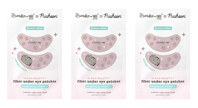 The Crème Shop X PUSHEEN KLEAN BEAUTY™ Fiber Under Eye Patches | Vitamin C Infused | Cooling & Moisturizing | Set of 3 Pairs | Vegan & Cruelty-Free (Set of 3)