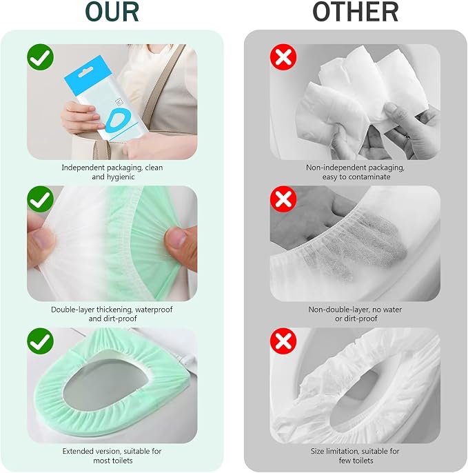 Elastic Large Size Disposable Toilet Seat Covers for Travel,20 Pack Waterproof Toilet Seat Covers for Bathroom,Fit for V/U/O/Square Shape Toilet,Individually Wrapped (2 colors-B set)