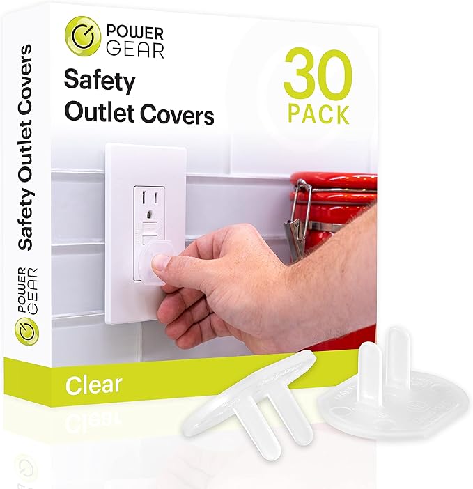 Power Gear Child Safety Electrical Outlet Covers, Tamper‑Resistant Plug Protectors for Standard Wall Outlets, Baby‑Proof & Child‑Proof Safety Caps, Clear, 30 Pack, 51175