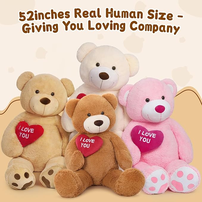 MaoGoLan Big Teddy Bear 4.3ft Stuffed Animal, I Love You Red Heart Giant Teddy Bear Plush Toy, Large Stuffed Animal Gift for Girlfriend, Boyfriend, Kids,Dark Brown