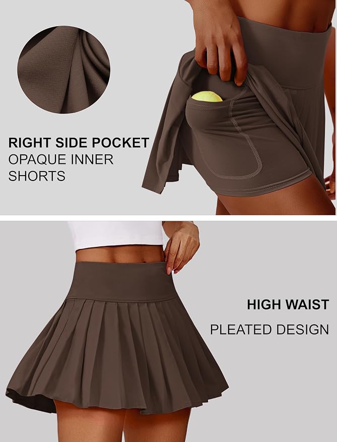 PINSPARK Pleated Tennis Skirts Mini Athletic Golf Skorts with Pocket | 14", High Waist, Lightweight, Quick Dry, Stretchy, Inner Shorts, Sun Protection, Pickleball, Casual, for Women