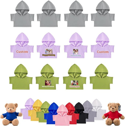 12 Pcs Personalized Teddy Bear Clothes with Photo Text, Custom Stuffed Animal Clothing Fit 8-16inch Stuffed Bear Clothes, Personalized Doll Clothing Make Your Own Plush Doll Shirt