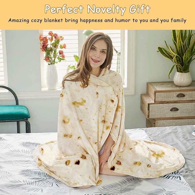 SeaRoomy 60 inches Burrito Tortilla Blanket, Funny Food Throw Blanket | White Elephant Gifts, Gag Gifts For Teen Boys & Girls, Novelty Christmas Birthday Presents, Double Sided, Soft Flannel