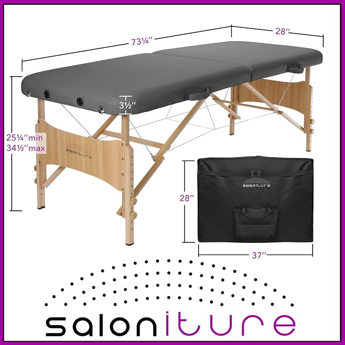 Saloniture Basic Portable Folding Massage Table - Dark Gray