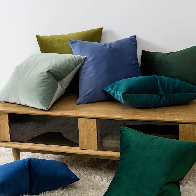 JUSPURBET Sage Velvet Throw Pillow Covers 24x24 inch Set of 2 for Living Room Couch Sofa Bedroom Decorative Square Solid Soft Cushion Cases with Invisible Zipper