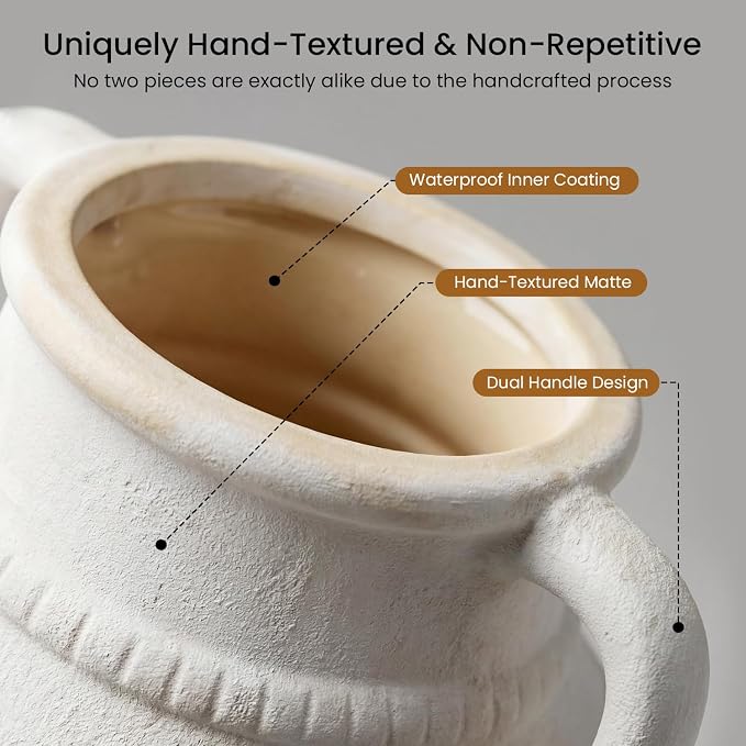 Ceramic Flower Vase, 10.2" Rustic Farmhouse Vase for Home Decor, Glazed Pottery Vase for Fresh Flowers, Pampas Grass, Coffee Table, Dining Table, Mantel and Bookshelf
