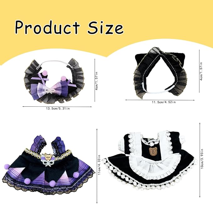 Doll Clothes for Labubu,Cute Outfit for 17cm Doll Clothe 2/3PCS Clothes and Hats Stylish Dolls Clothe for 17 cm Labubu,Casual Style Costumes for Labubu Dolls (Kurromii Style Set)