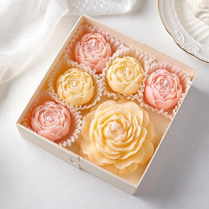 Flower Candles, Scented Floral Candle Rose Peony (Champagne) | 6-Pack Handmade Aromatherapy for Spa Party Wedding Home Decor