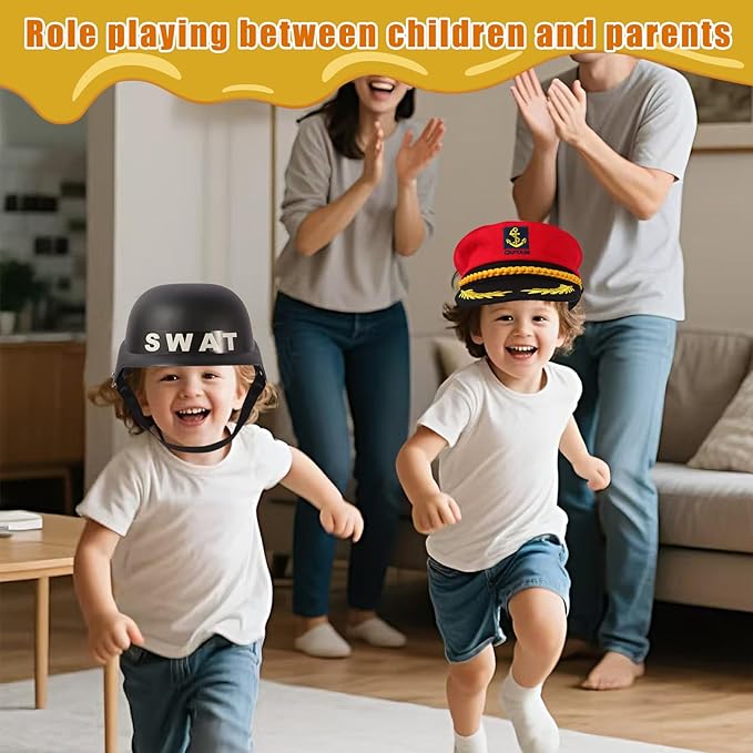 12PCS Pretend Career Hats, Dress Up Role Play Hats, Wigs, Helmets for Kids, Halloween Costume Role Play Dressup Set Police, Builder, SWAT, Army, Soldier, Lawyer, Astronaut, Captain, Chef, Nurse etc.