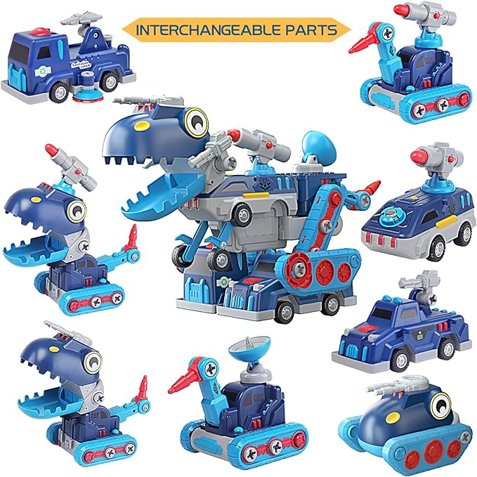 Take Apart Vehicle Magnetic Toy, 5-in-1 Tool Building Trucks Transform to Dinosaur Robot STEM Assemble Car with Storage Box, Kids Child Holiday Birthday Present for 3 4 5 6 7 8 Year Old Boys Girls
