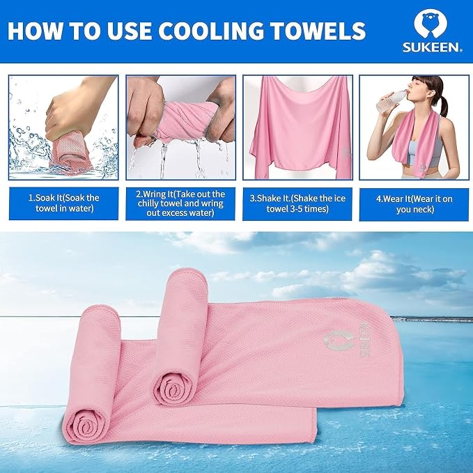 Sukeen 6 Pack Cooling Towels (40"x12") for Neck and Face, Ice Towel for Hot Weather, Soft Breathable Chilly Gym Towels, Cooling Towel for Work Out, Yoga, Running, Camping & More Activities