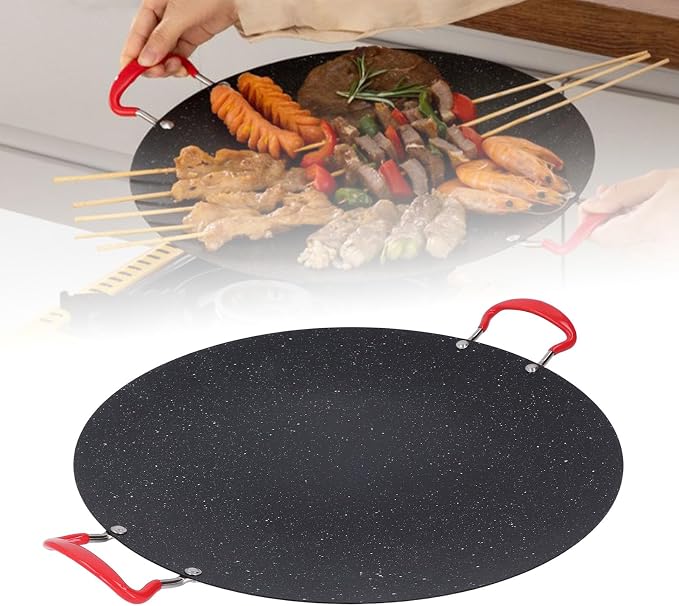 Non Stick Korean Grill Pan, Round BBQ Griddle Pan with Silicone Handle Design, High Temperature Resistant, Suitable for Camping, Outdoor Barbecue (Medium 80 X 60 X 53cm / 31.5 X