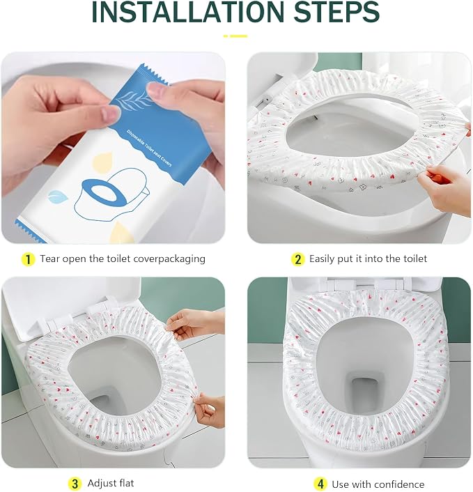 Elastic Large Size Disposable Toilet Seat Covers for Travel,20 Pack Waterproof Toilet Seat Covers for Bathroom,Fit for V/U/O/Square Shape Toilet,Individually Wrapped (2 colors-D set)