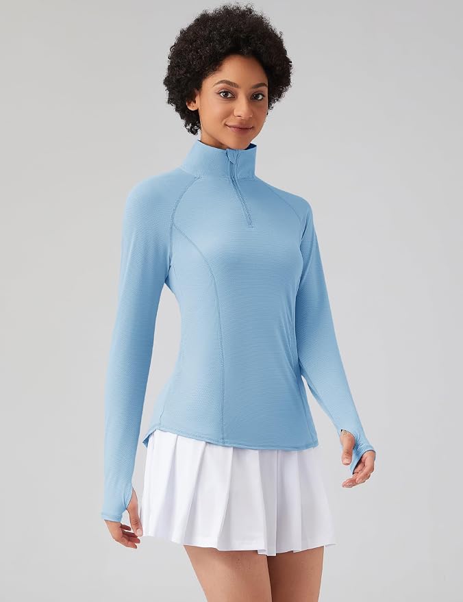 LOMON Women Long Sleeve Shirts Sun Protection 1/4 Zip Summer Quick Dry Hiking Shirts Quarter Zip Pullover for Women