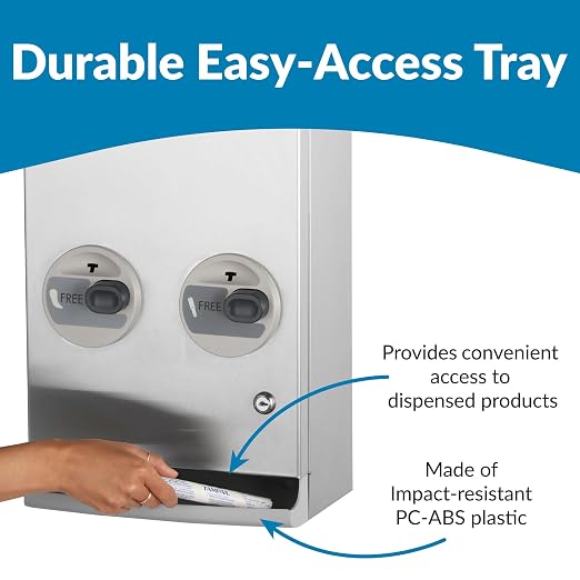 Bobrick Napkin and Tampon Dispenser, Free Vend, Surface-Mounted, ADA Compliant, Stainless Steel, Satin Finish Holds 30 Tampons & 20 Napkins Push-Button Operation Easy Access Adjustable Coin Settings