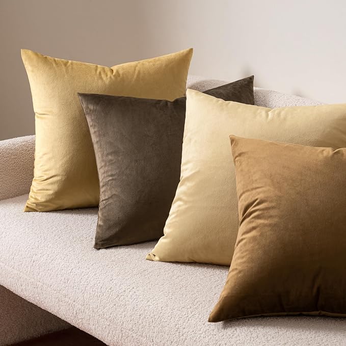 MIULEE 24x24 Inch Pack of 2 Euro Velvet Throw Pillow Covers Coffee | Soft Solid Decorative Euro Sham, Modern Luxury Home Decor, for King Bed Sofa Couch Bedroom Livingroom