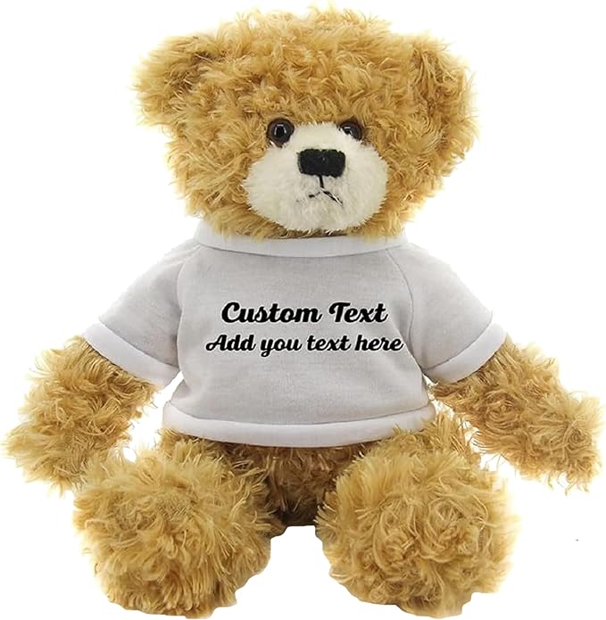 Customized Beige Brandon Bear - 12 inch Personalized Stuffed Bear Plush Toy - Perfect Custom Shirt Bear Gift for Graduation Valentines Graduation Easter Holidays (White Shirt)