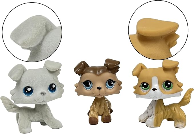 3pcs/Set Custom Flocked Pet Shop Toys Short Hair Cat Kitten Collie Great Dane Cocker Spaniel Dachshund Puppy Dog OOAK Compatible with LPS (#363 and 893 and 272)