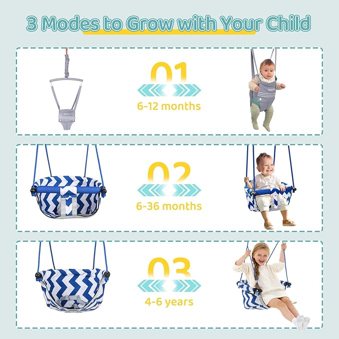 Slevoo 2 in 1 Baby Jumper Swing, Portable Toddler Swing with Foldable Stand, Indoor Outdoor Baby Jumpers and Bouncers, 6 Months to 6 Years, Grey