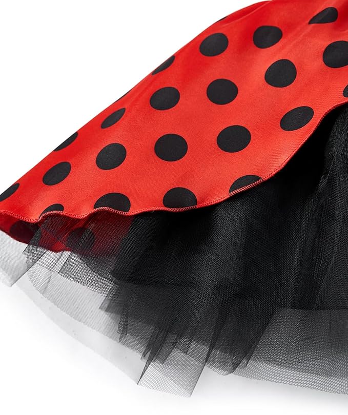 TYHTYM Ladybug Costume for Girls Black Polka Dots Red Ladybird Dress Up Pretend Play Cosplay Halloween Birthday