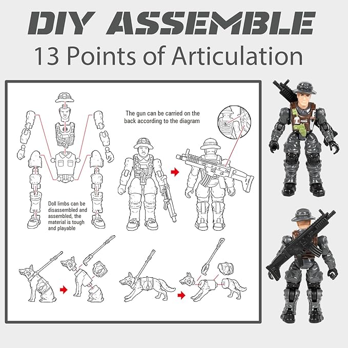 HAPTIME Army Men Action Figures with Weapons, Toy Soldiers for Boys, Plastic Army Toys for Boys 6-8, Birthday Gift for Military Collectors (6Pcs Gray)