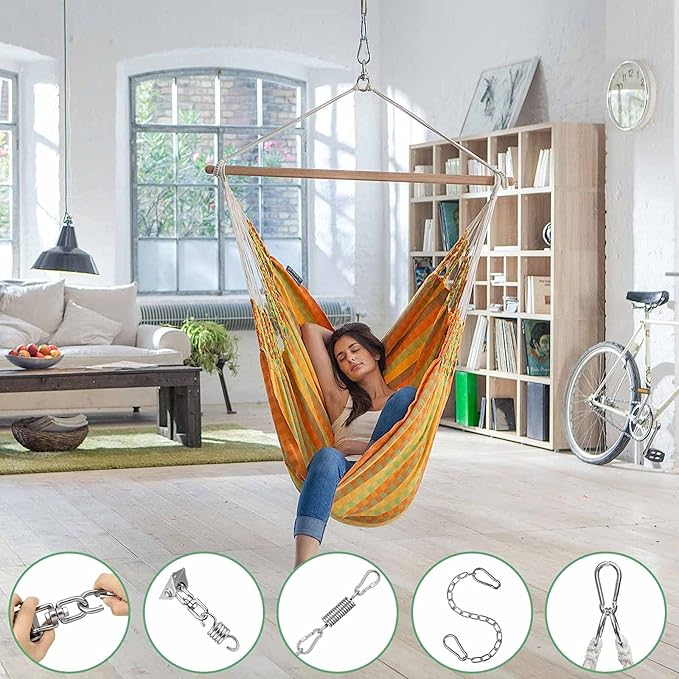 weiatas Hammock Chair Hanging Hardware Kit with Chain and Spring, Heavy Duty Porch Swing Hanger, 360 Swivel Ceiling Hooks for Punching Bag,Gym