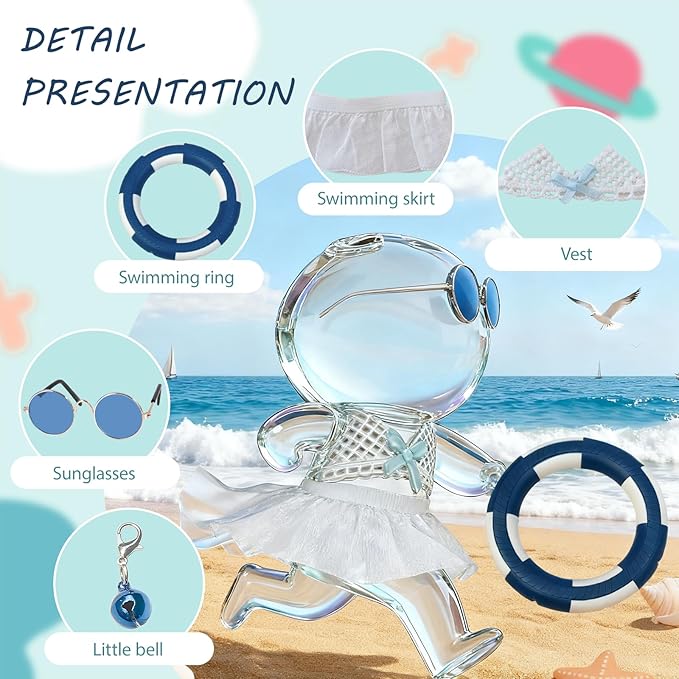 Swimsuit Party for 17cm Doll(No Dolls),5-Piece Set Including Clothes, Skirt, Blue Glasses, Blue Swimming Ring and Bell, Swimsuit Set, hot Party Style, Summer Beach Style,Blue Bow Outfit