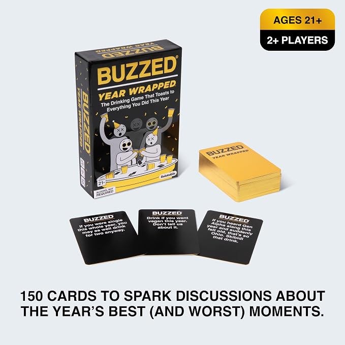 Buzzed Year Wrapped by Relatable – New Years Drinking Games That Elevate Your Holiday Party, Humorous and Conversational Games for Adults That Create a Memorable Experience