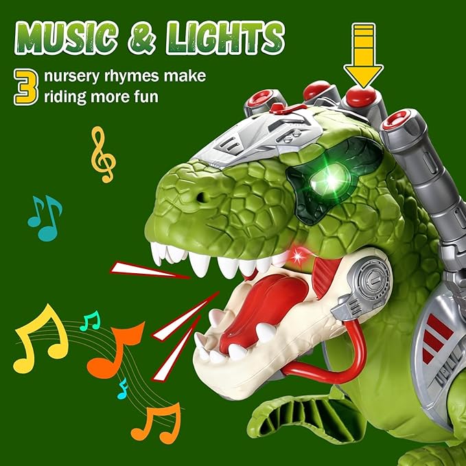 Dinosaur Ride On Toy Cars for Kids, Toddler Electric Ride On Toys with Music, Light & Smoke, 3-5 Year Old boy Gift, Preschool Kids Scooter Foot-to-Floor Walker for Indoor Outdoor