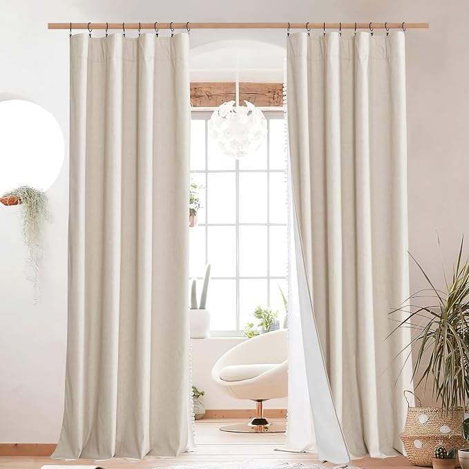 NICETOWN 100% Blackout Linen Curtains for Bedroom with Thermal Insulated White Liner, W52 x L95, 2 PCs, Champagne, Long Drapes Sweep The Floor Decorative Keep Privacy Panels for Living Room/Villa