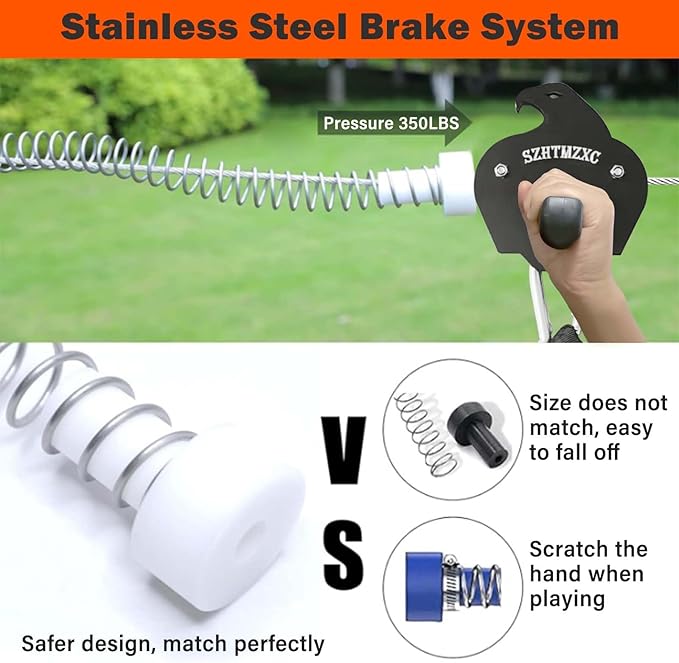 110/130/150/180ft Zipline Kit for Kids and Adults 350Lbs Backyard, Zip Line Stainless Steel Spring Brake, Adjustable Seat, Easy Installation Outdoor Adventure Equipment