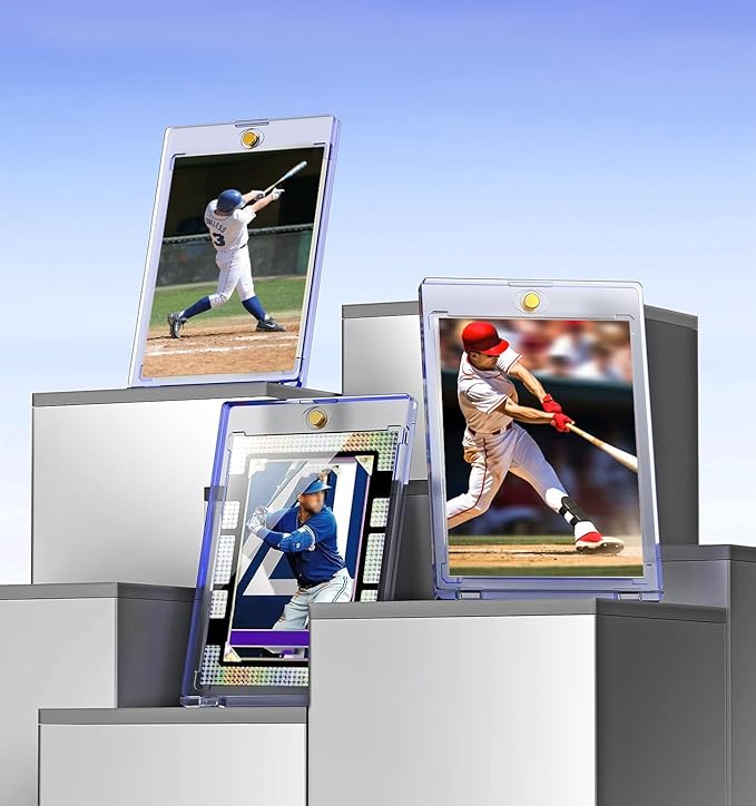 100ct Magnetic Card Holder, 35pt One Touch Card Holder, U-V Protectors Hard Plastic for Trading Cards, Magnet Case, Sports, Game, Football, Baseball