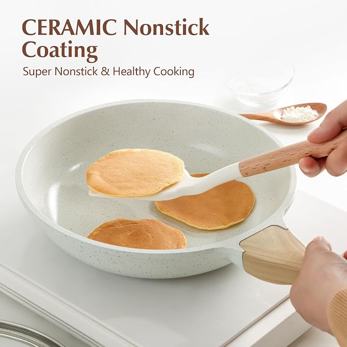 SENSARTE 9.5Inch Nonstick Ceramic Frying Pan with Lid, PFAS/PTFE/PFOA Free | Ceramic Omelette Pan Skillet, Healthy Non-toxic Chef's Pan, Induction Compatible Pan, Heat Resistant Handle