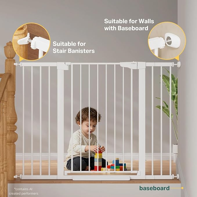 Cumbor 36" Extra Tall 29.7-51.5" Baby Gate for Stairs, Easy Walk Through Dog Gates for Doorways Extra Wide, Pressure Mounted Tall Pet Gate Indoor, Safety Auto-Close Child Gate for Kids, White