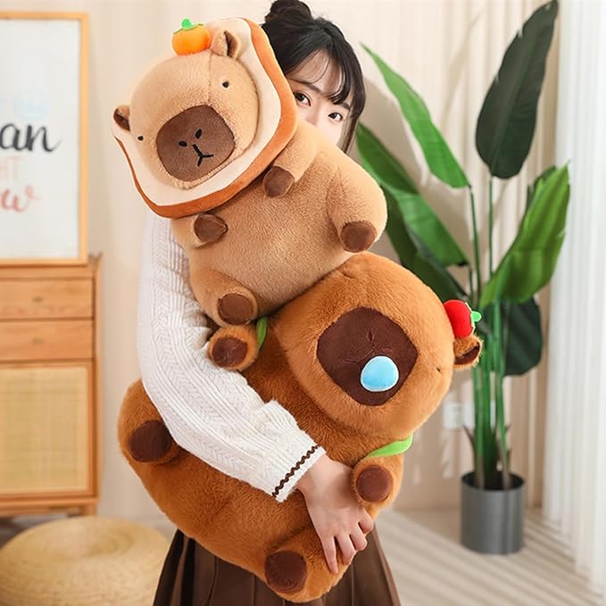 Ditucu Cute Orange Capybara Plush Pillow with Wearable Toast Headgear Stuffed Animal Bread Capibara Plushies Toys Gifts for Kids Brown 13.7 inch