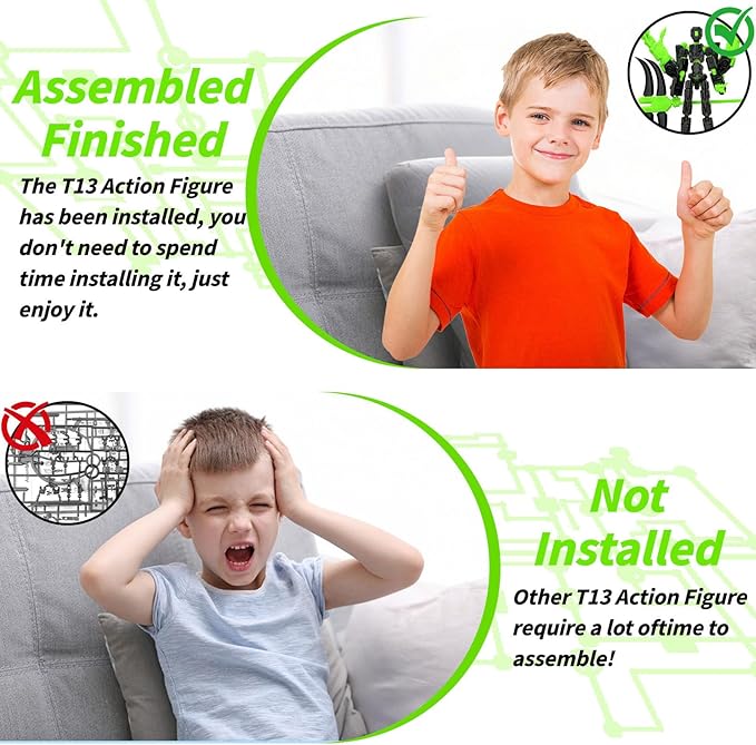8Inch T13 Action Figure Assembly Completed,3D Printed Multi-Jointed Movable Toy Nova 13 Action Figures Desktop Decorations for Game Lovers Toy (Black Green)