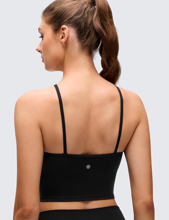 CRZ YOGA Butterluxe Cross Neck Crop Tank Tops for Women - Spaghetti Straps Square Back Padded Yoga Sports Bras