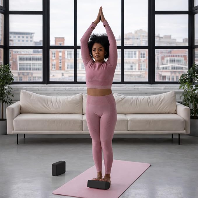 GOGO Yoga Blocks Bulk Gym Block Black, Exercise Workout Fitness Bricks Non-Slip for Meditation Physical Therapy