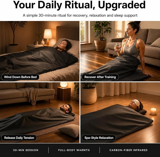Portable Infrared Sauna Blanket for Home, Carbon Fiber Far Infrared Heating, Low EMF Full Body Sauna Blanket with Washable Towel Insert, Carry Bag & Digital Controller, Relaxation & Recovery