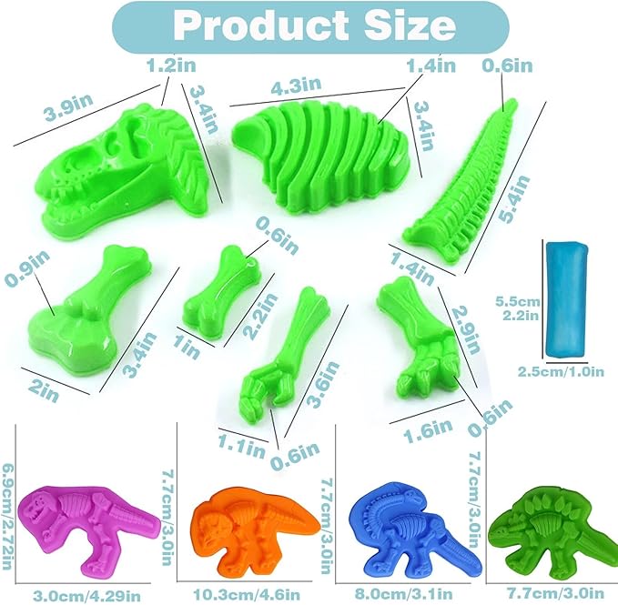 Unleash Creativity with 11 Unique Dinosaur Fossil Molds Dough Toys Dough Whit 5 Bright Color Dough.Ideal as a Gift for Kids Aged 3-4-8 Years