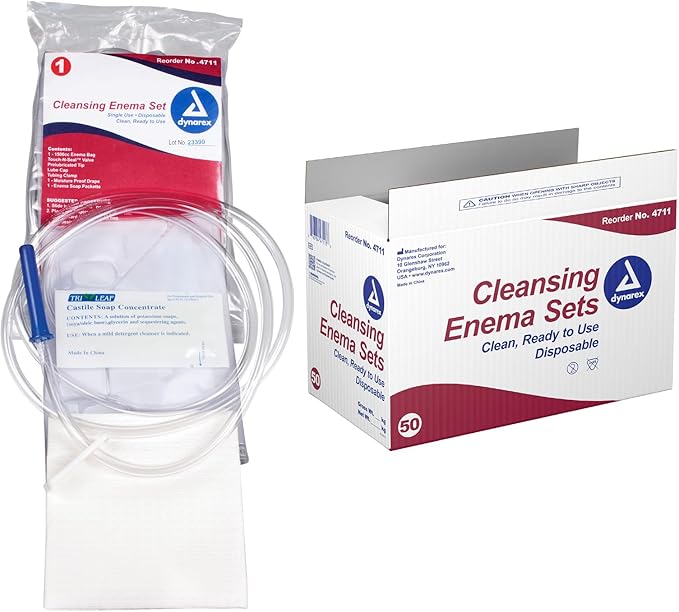 Dynarex Enema Kit - Ready-to-Use Disposable Enema Bag Kit for Colon Cleansing, Digestive Issues, Constipation Relief - 1.6 Quarts, 50 Sets per Bulk Case