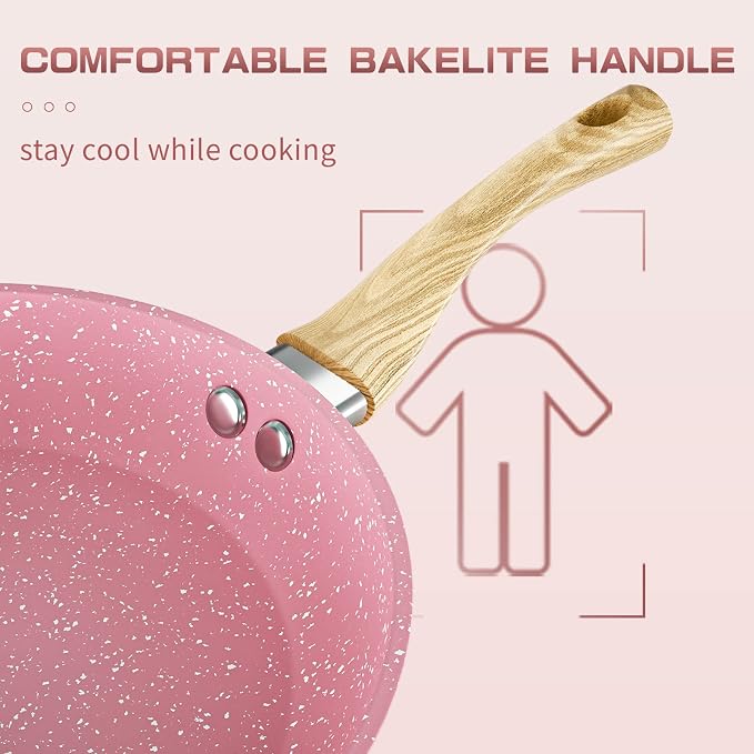 Innerwell 8-Inch Pink Nonstick Frying Pan Small Egg Pan Skillet | Even Heating All Stove Compatible, PFOA PFOS Free, Granite Stone Cookware Skillet, Healthy and Non Toxic