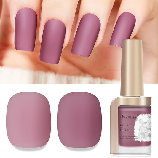 Matte Nail Polish, Air Quick Dry Nail Lacquer Matte Finish Effect, Long Lasting & Fast Drying Nail Pigment Velvet Nail Polish For Nail Art, Purplish Red12ml