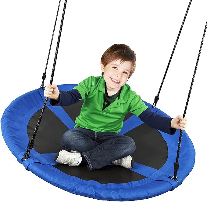 Saucer Tree Swing 40 Inch 600lb Weight Capacity with 2pcs Hanging Straps, 900D Oxford Fabric Waterproof Durable Steel Frame and Carabiner for Kids Adults with Pillow,for Backyard (Blue)